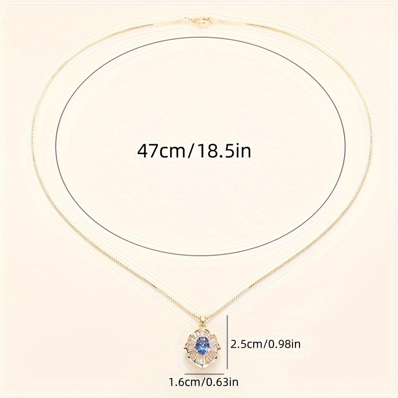 Vintage Oval Blue Synthetic Gemstone Pendant Necklace - Perfect for Ladies Holiday Party and Anniversary Gifts