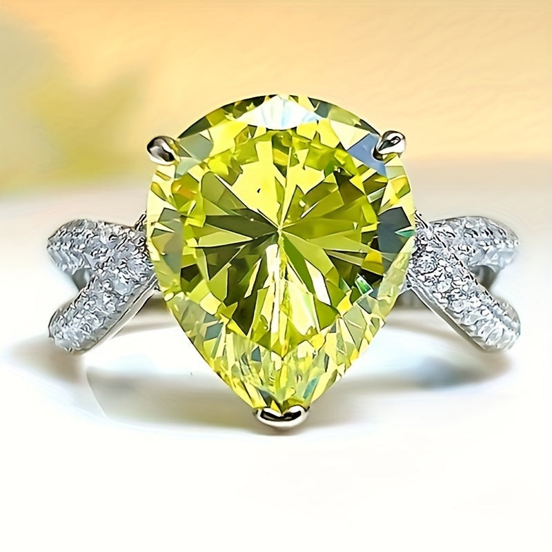 Elegant Yellow Cubic Zirconia Drop Ring - Perfect for Engagement, Wedding and Everyday Gorgeous, Party, Casual Wear