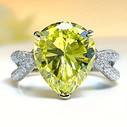 Elegant Yellow Cubic Zirconia Drop Ring - Perfect for Engagement, Wedding and Everyday Gorgeous, Party, Casual Wear