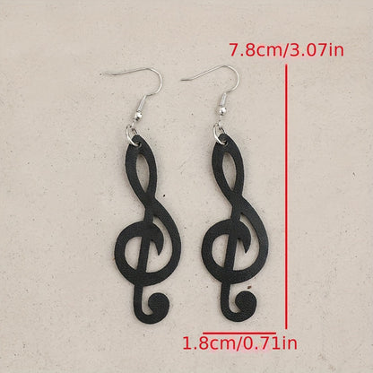 Black PU leather music note earrings - retro style treble key hook earrings for ladies, perfect for parties, music festivals and Halloween, funky earrings