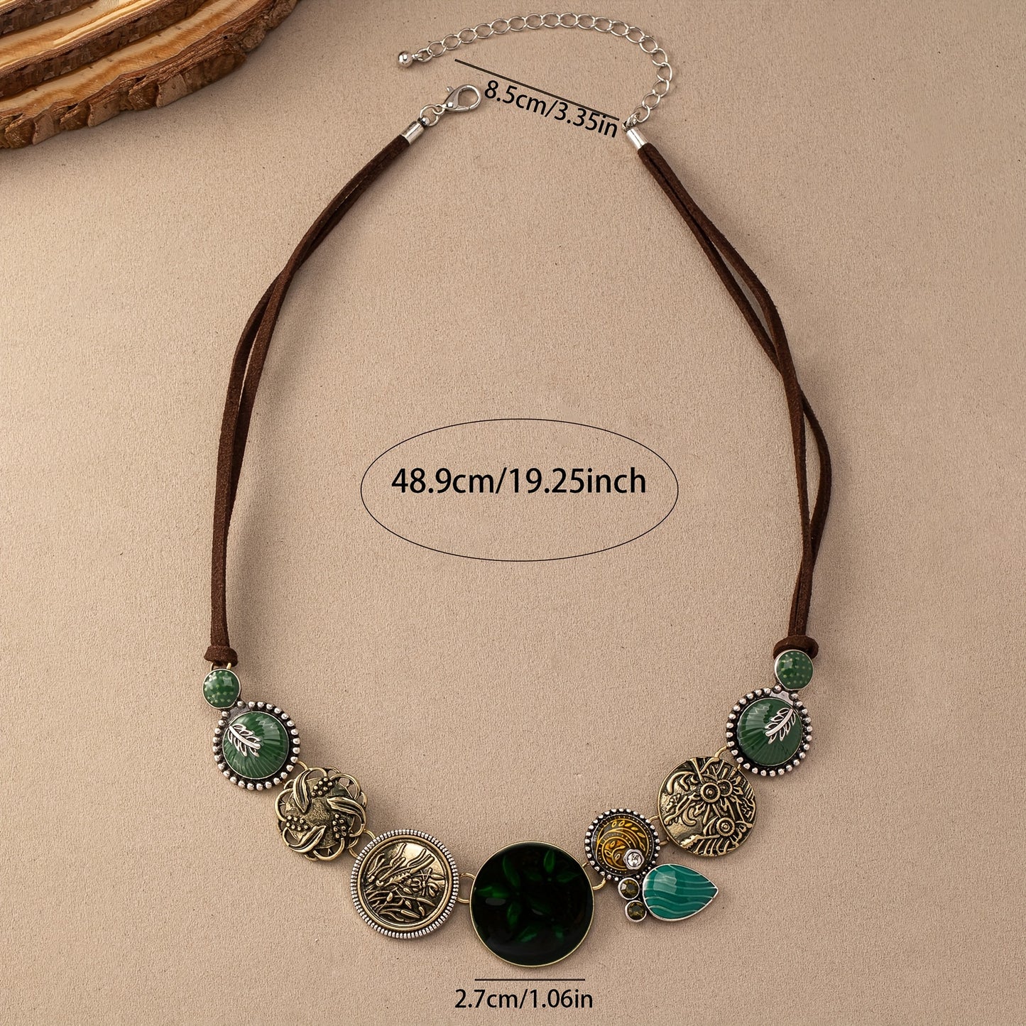 Bohemian retro style luxury floral texture women pendant oil bead necklace, alloy material, suitable for daily wear and vacation