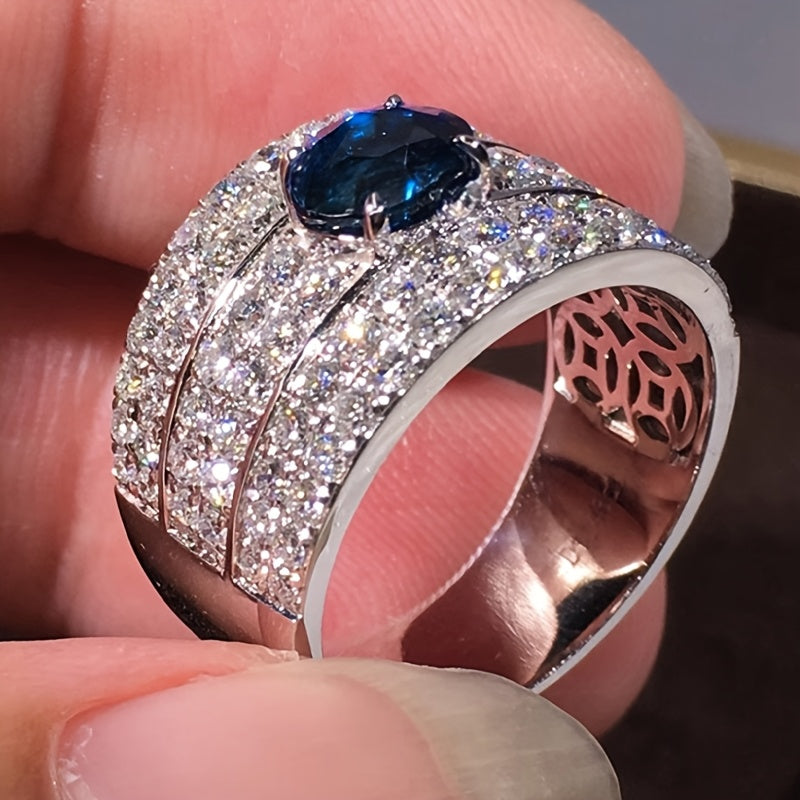 Fashion Ladies Broadband Ring, Synthetic Sapphire, Four Claw Set, Vintage Style, Holiday Theme, Copper Base, All Season Wear, Perfect for Everyday and Party Occasions