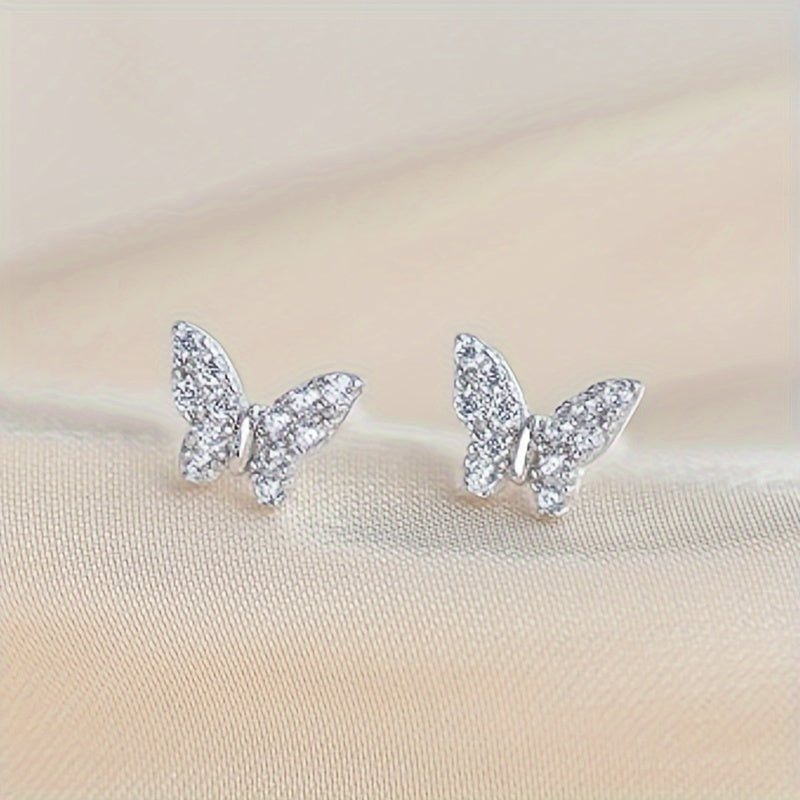 Elegant butterfly Zirconia stud earrings for women, cute and exquisite birthday party jewelry, daily casual dating clothing accessories
