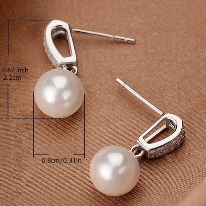 Elegant and simple 925 silver-plated white pearl Zirconia stud earrings Women's bridal engagement wedding exquisite jewelry gift