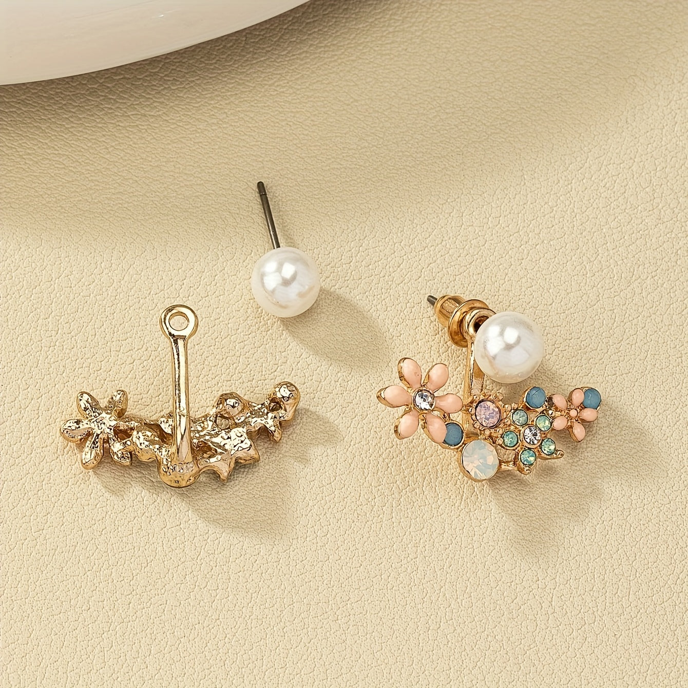 Fashion Vacation Style Flower Pearl Front and Back Earrings
