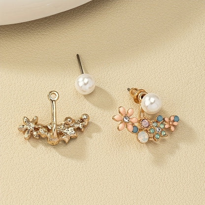 Fashion Vacation Style Flower Pearl Front and Back Earrings