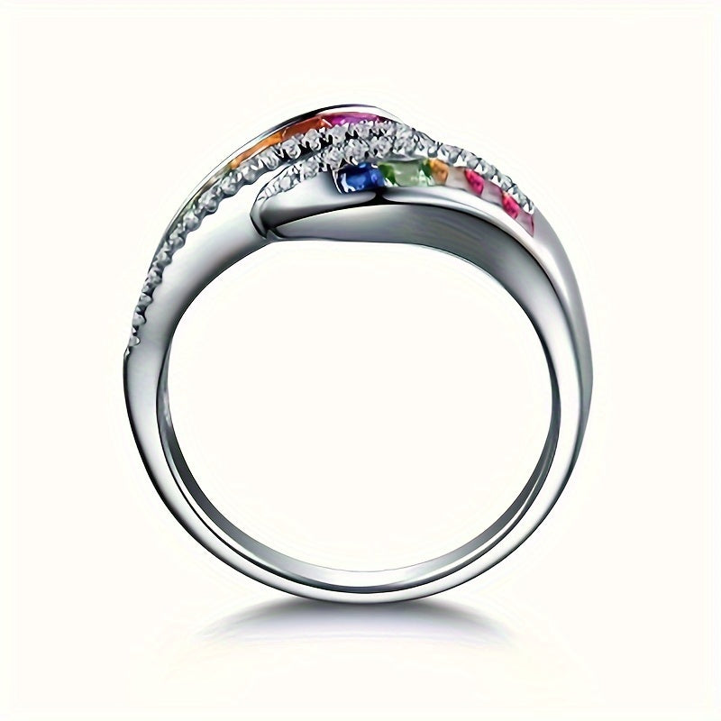 Vintage Bohemian Rainbow Synthetic Gemstone Ring - Perfect for Women's Daily Wear and Parties