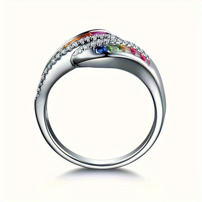 Vintage Bohemian Rainbow Synthetic Gemstone Ring - Perfect for Women's Daily Wear and Parties