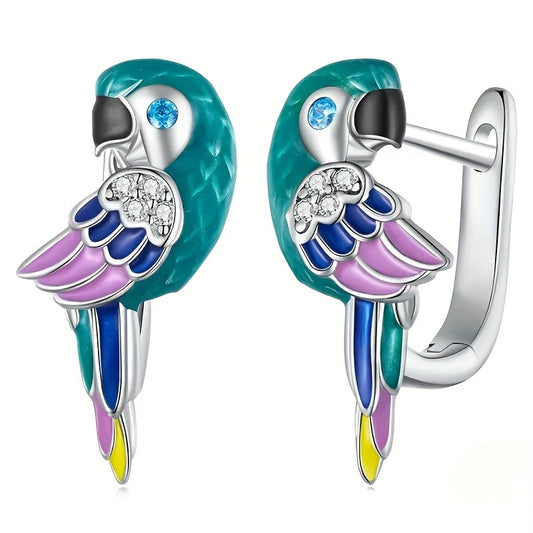 Ladies Elegant Cartoon Parrot Ring Earrings, Synthetic Gemstone April Birthstone, Nickel Plated Copper Free, Zircon Inlay, Everyday and Party Jewelry Accessories