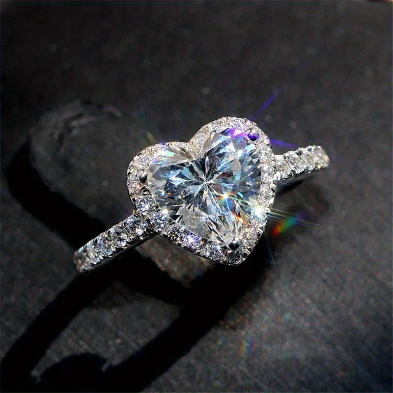 French style commitment ring inlaid with heart-shaped zircon silver plating multi-color optional engagement wedding ring gift for your lover