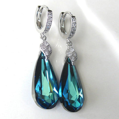 925 Silver Plated Zirconia Teardrop Cut Aquamarine Pendant Aquamarine Ring Pendant Earrings Women's Bridal Engagement Wedding Jewelry