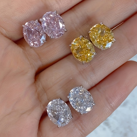 1 pair of simple oval design stud earrings, inlaid with cubic zirconia elegant luxury style women's daily party earrings