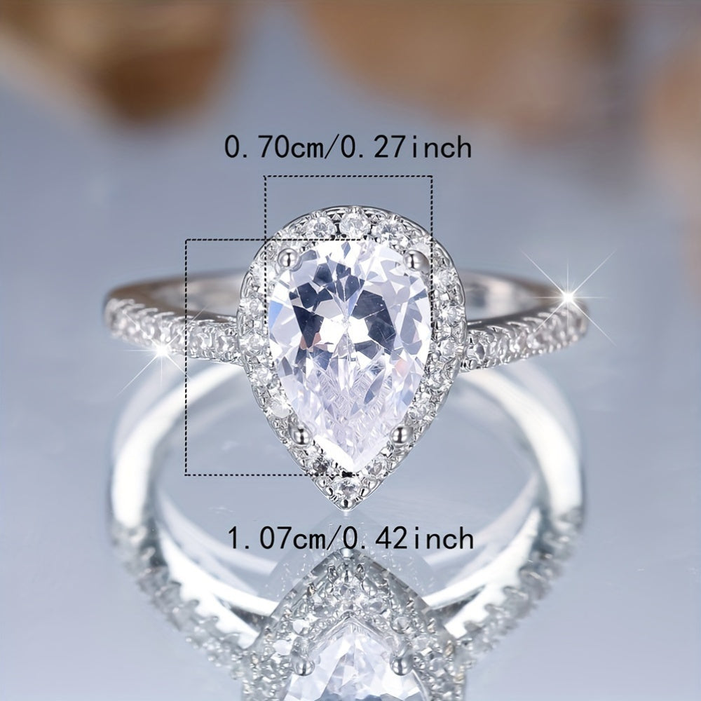 1Pc Bohemian Elegant Teardrop Engagement Ring for Ladies, Synthetic Moissanite, Cubic Zinc Oxide, Copper Bottom, Perfect for Weddings and Parties, All Season Jewelry Gifts