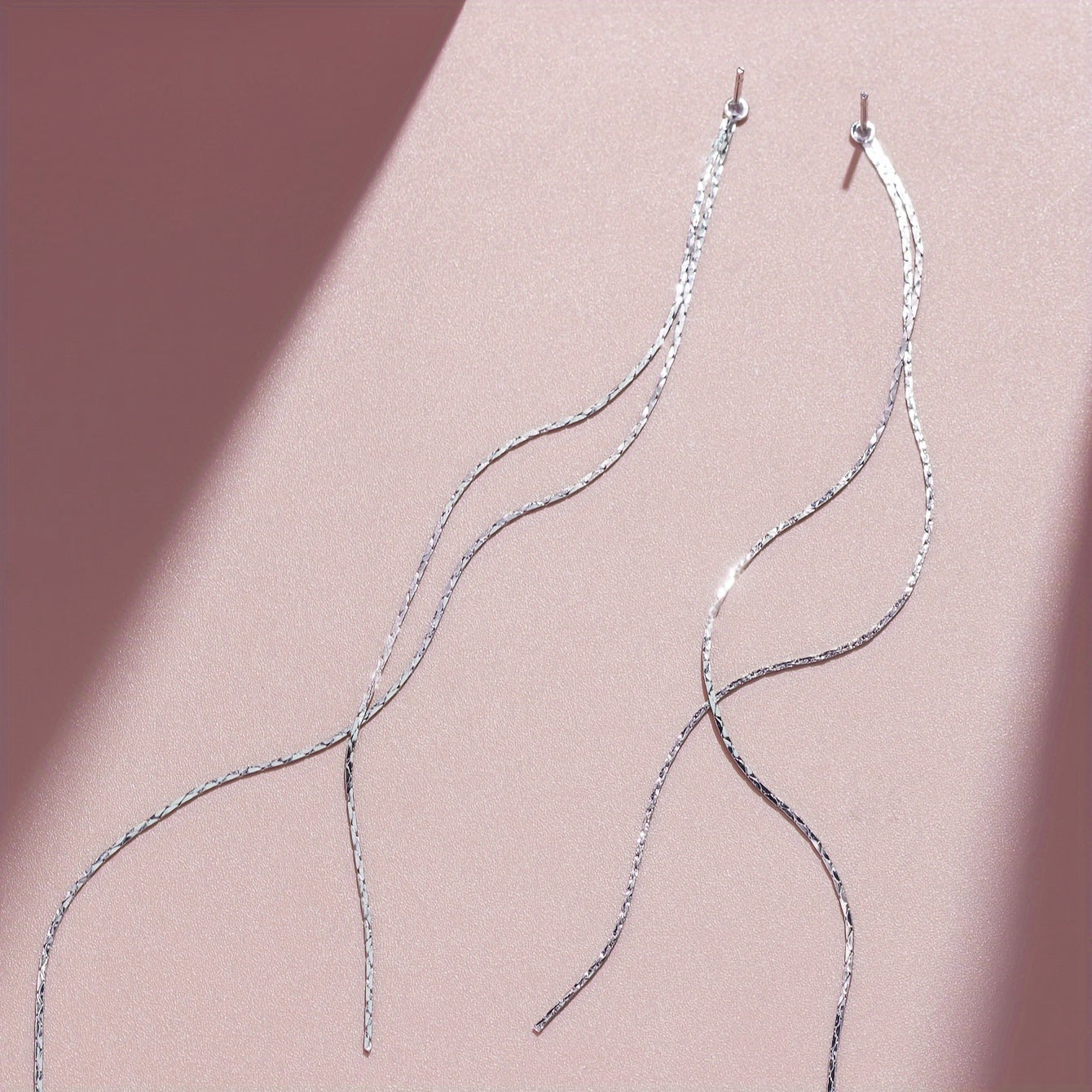 Sparkling long chain pendant earrings, elegant and minimalist copper jewelry, stylish holiday earrings