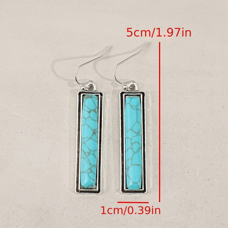 Cross-border European, American and Western-style new simple rectangular turquoise earrings
