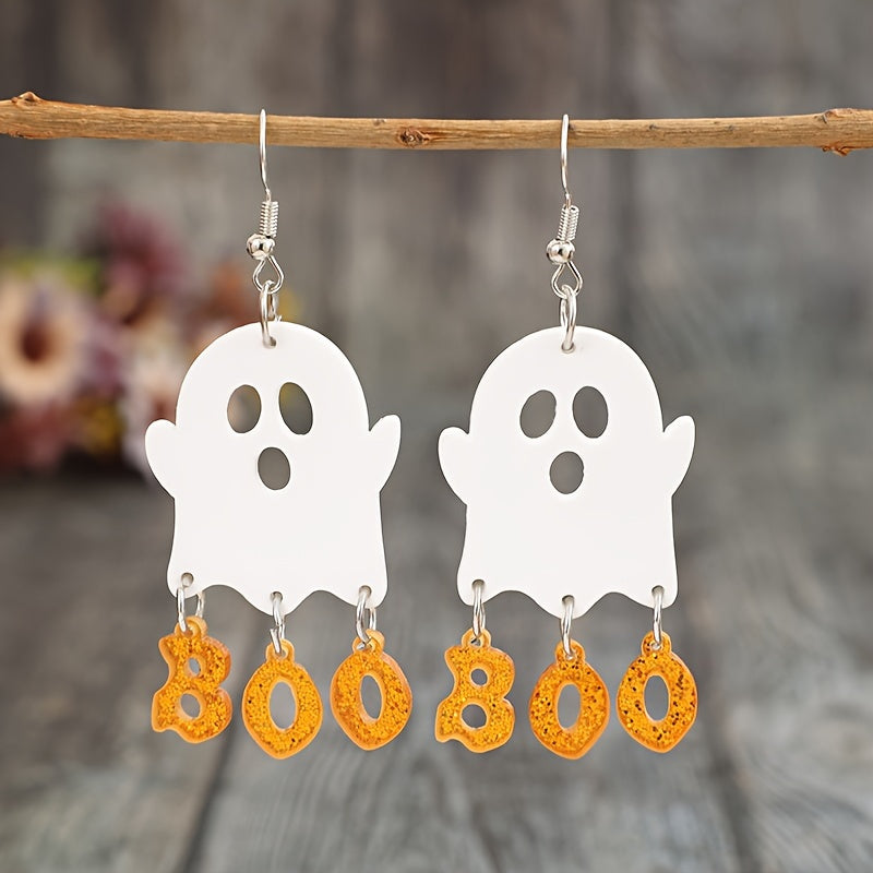 Stylish Halloween & BOO Letter Acrylic Pendant Earrings - Vintage Style for Everyday Wear or Gift