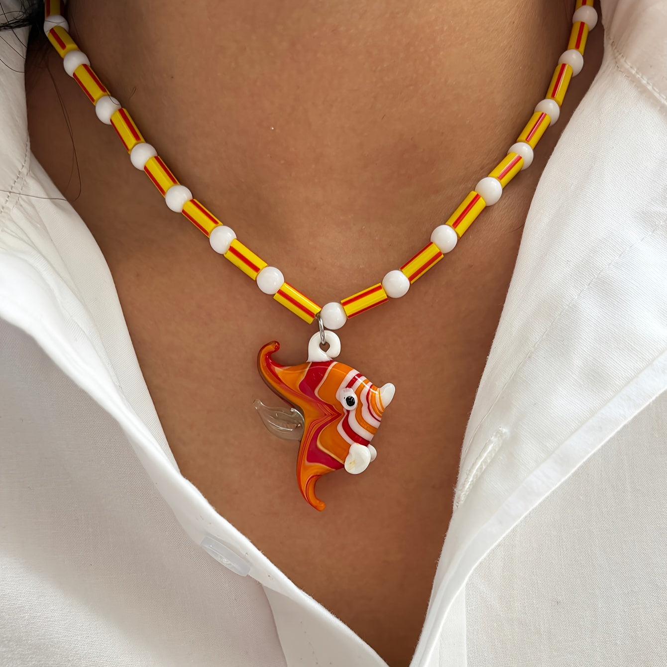 1pc Fashion Pendant Necklace Tropical Island Glass Small Fish Seahorse Pendant Handmade Colored Beaded Necklace Ladies Summer Beach Vacation Party Jewelry Accessories Handmade