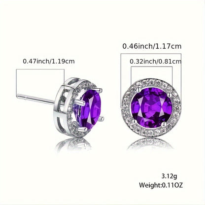 Women's Luxury White Zirconia Earrings Exquisite Silver Round Earrings Vintage Men's Wedding Earrings