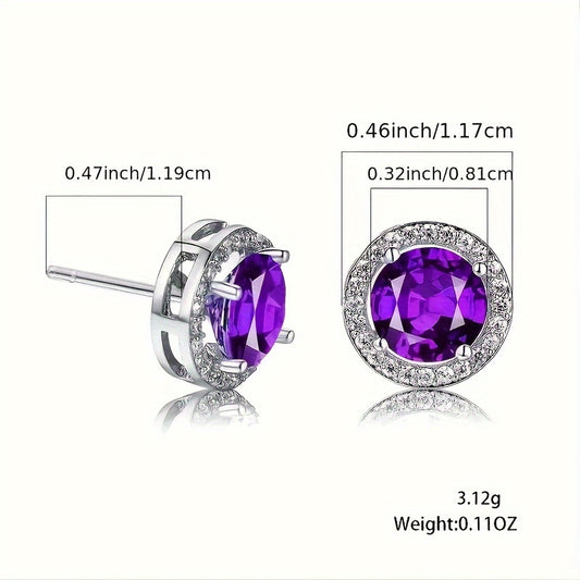 Women's Luxury White Zirconia Earrings Exquisite Silver Round Earrings Vintage Men's Wedding Earrings