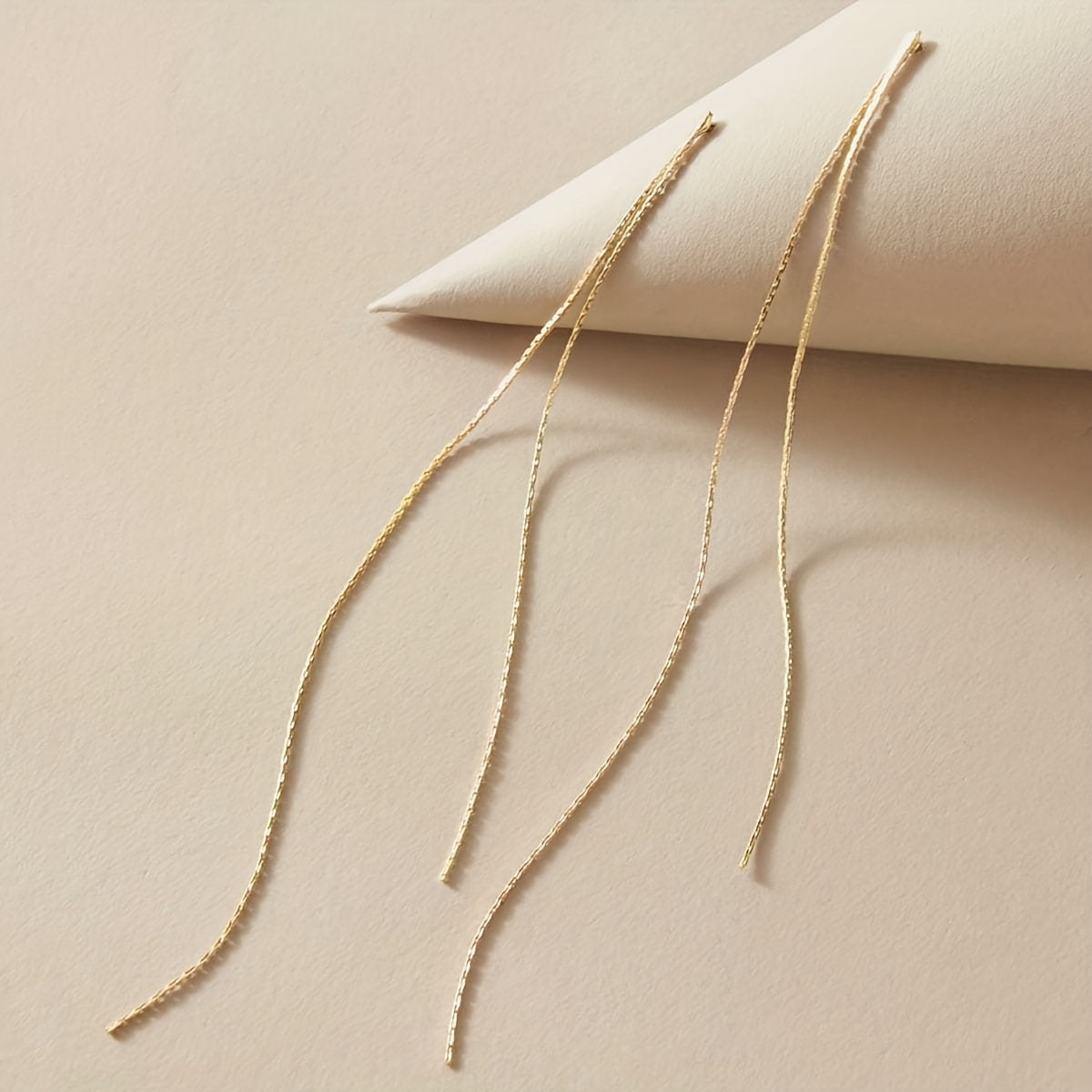 Sparkling long chain pendant earrings, elegant and minimalist copper jewelry, stylish holiday earrings