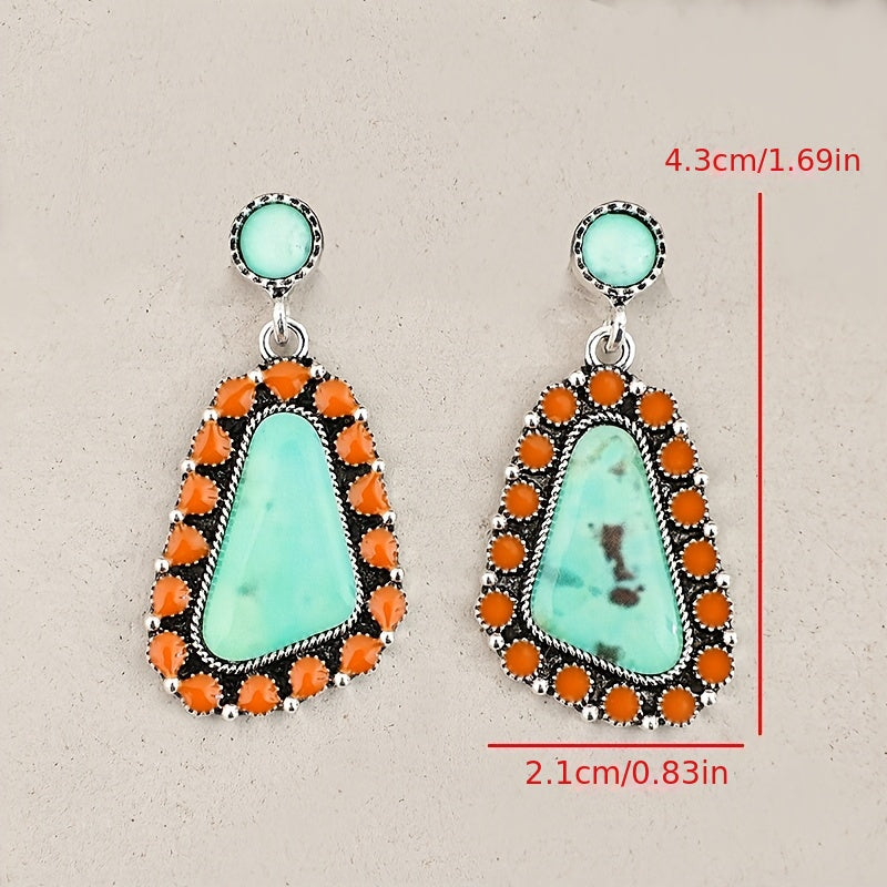 A pair of Bohemian geometric resin stickers with ethnic stylish alloy earrings.