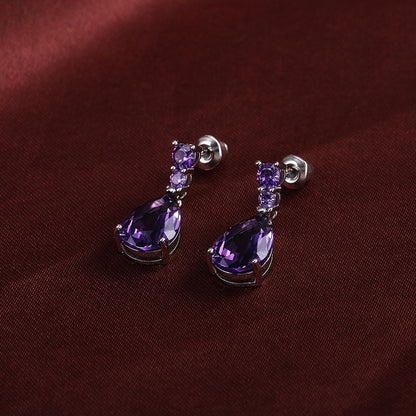 Droplet earrings with cubic zirconia, stud drop earrings, wedding jewelry, gemstones, suitable for women