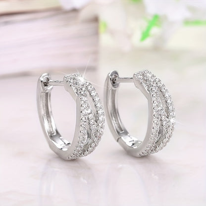 1 Pair Cross-twisted Interwoven 925 Silver-plated Zirconia Ring Earrings for Women's Everyday Casual Fashion Accessories