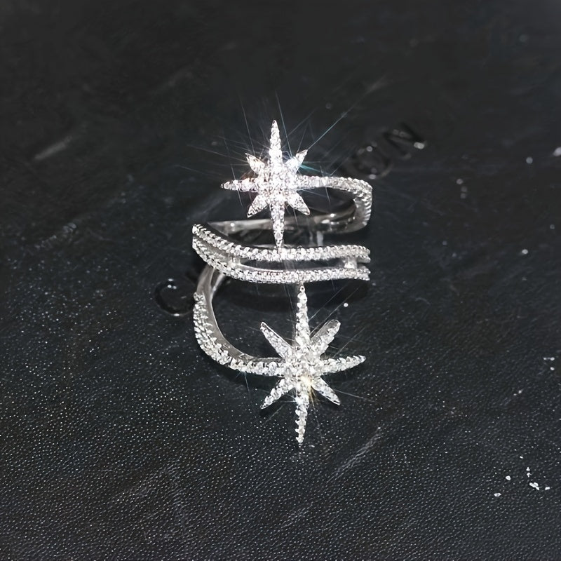 Stylish Snowflake Sparkling Zirconia Ring Elegant Wedding Ring Christmas Party Ring (No Box)