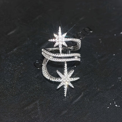 Stylish Snowflake Sparkling Zirconia Ring Elegant Wedding Ring Christmas Party Ring (No Box)