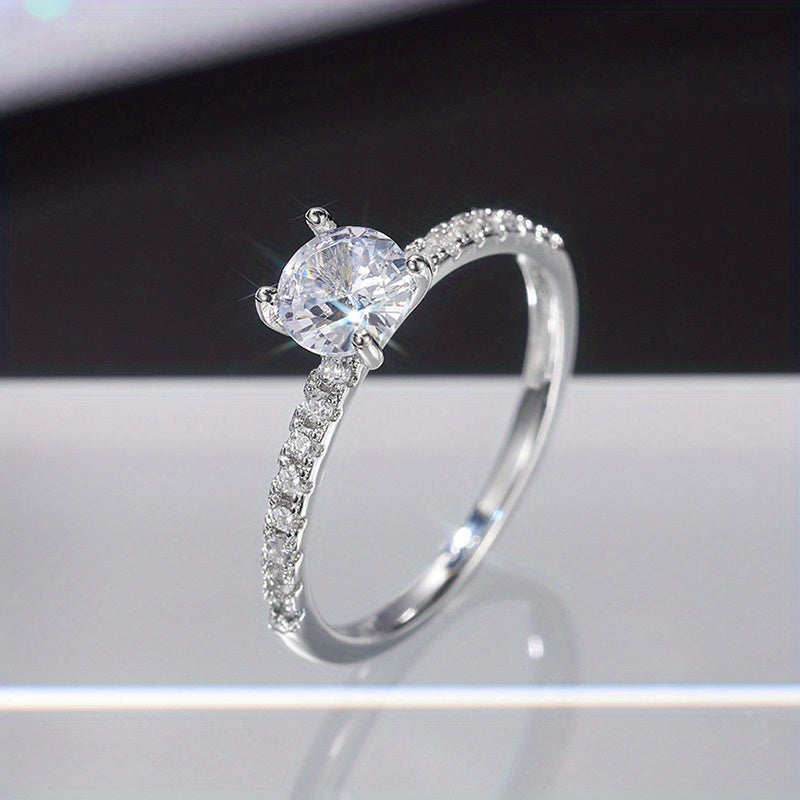 Elegant Exquisite Miniature Minimalist Engagement Ring Four-claw Zirconia Inlaid Ladies Jewelry Gift