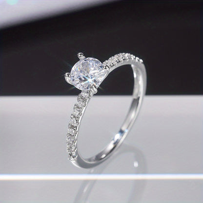 Elegant Exquisite Miniature Minimalist Engagement Ring Four-claw Zirconia Inlaid Ladies Jewelry Gift