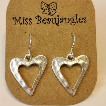 Valentine's Day Creative Hammer Heart Alloy Hook Earrings Vintage Minimalist Style Zinc Alloy Silver Plated Jewelry Women's Gift