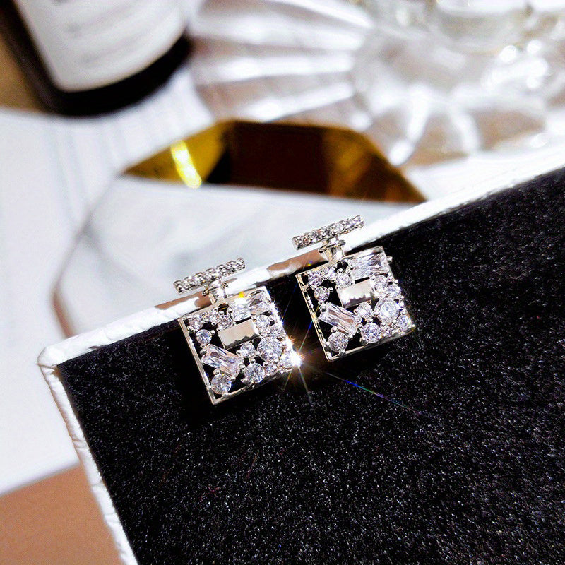 Ladies Daily Party Lover Gift Jewelry Unique Square Zircon Design Stud Earrings