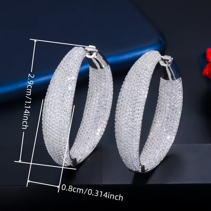 Women's Luxury Glitter Hoop Earrings, Synthetic Zirconia Paving, Large Hoop Earrings, Nickel Plated Copper Free, April Birthstone, Suitable for Wedding and Party Jewelry, Pair