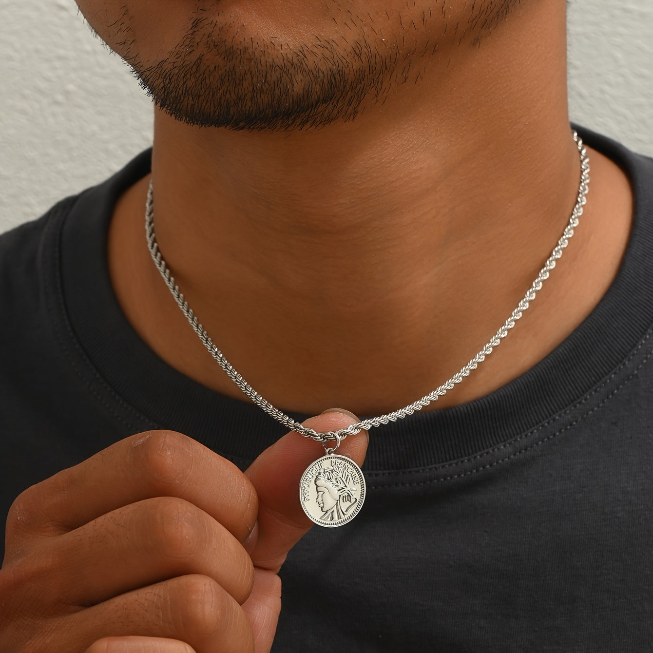 1 piece stainless steel coin head pendant necklace men