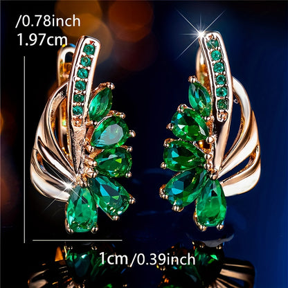 Ladies Elegant Green Teardrop Leaf Flower Pendant - Gold Copper with Cubic Zirconia, Suitable for Weddings and Gifts