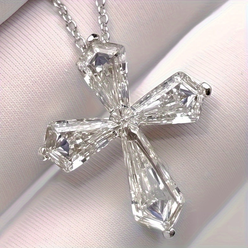 1 elegant Zirconia cross pendant necklace with minimalist sparkling jewelry, suitable for Women's weddings, engagements and daily wear