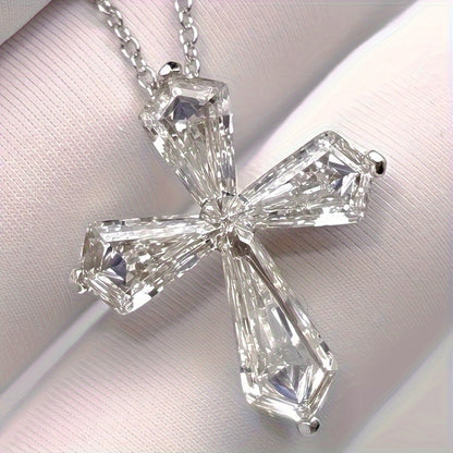 1 elegant Zirconia cross pendant necklace with minimalist sparkling jewelry, suitable for Women's weddings, engagements and daily wear