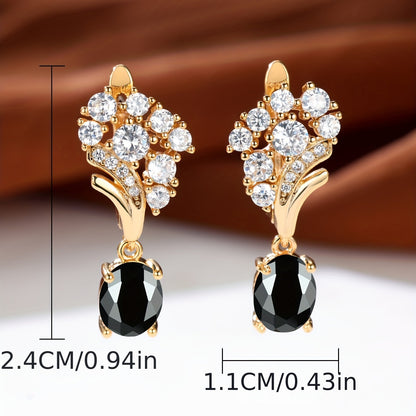 Oval Shiny Zirconia Decor Dangle Earrings Japanese / Korean Style Copper 18K Gold Plated Jewelry Daily Casual