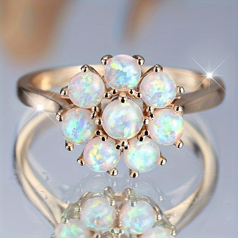 An elegant vintage-style copper floral engagement ring with synthetic iris, perfect for parties and weddings, any season of jewelry gifts.