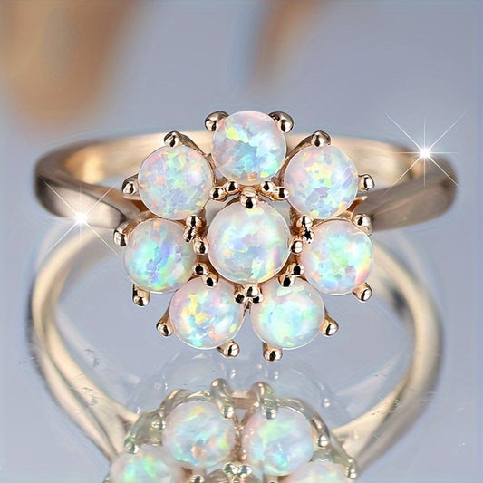 An elegant vintage-style copper floral engagement ring with synthetic iris, perfect for parties and weddings, any season of jewelry gifts.