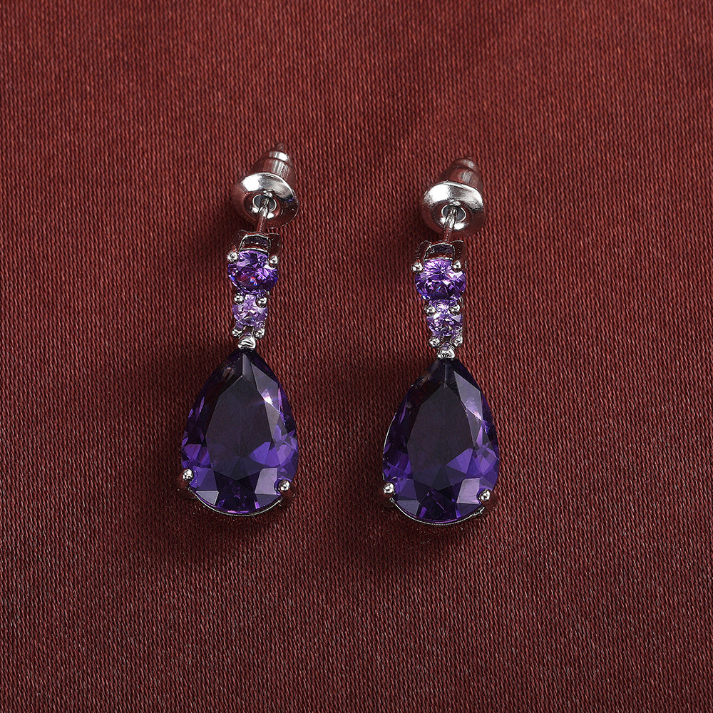 Droplet earrings with cubic zirconia, stud drop earrings, wedding jewelry, gemstones, suitable for women