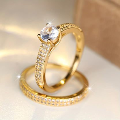 Elegant Bridal Ring Set with Cubic Zirconia-Bohemian Engagement & Wedding Bands, Ladies Copper Synthetic Gemstones