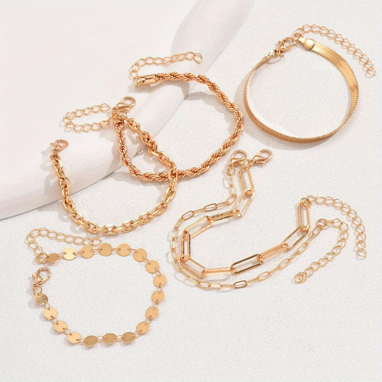 6-piece set, retro multi-layer twisted snake chain bracelet, women's geometric bracelet set, gift.