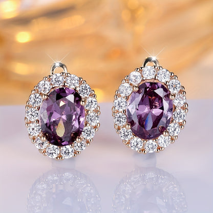 Elegant Purple Zirconia Pendant Earrings - Luxury Gold Oval Cut, Stackable Four Seasons Design - Perfect for Valentine's Day or Halloween Gifts, Holiday Earrings for Winter and New Year