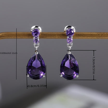 Droplet earrings with cubic zirconia, stud drop earrings, wedding jewelry, gemstones, suitable for women