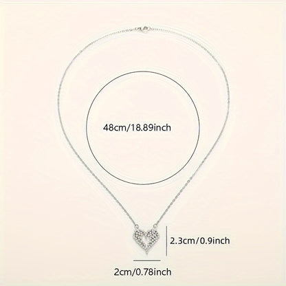 Fashion Heart Pendant Necklace with Faux Crystal Pendant, 925 Silver Plated Delicate Women's Clavicle Necklace, Valentine's Day Gifts, Proposal, Wedding Jewelry