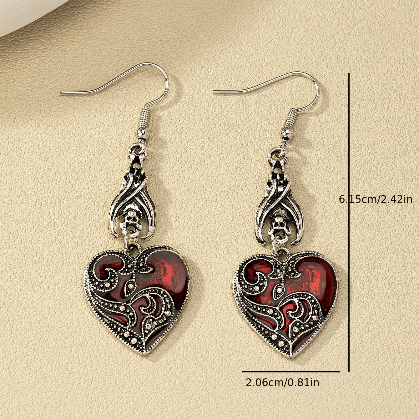 Bat Red Heart Design Pendant Earrings Vintage Gothic Zinc Alloy Jewelry Creative Women's Gifts Halloween Accessories