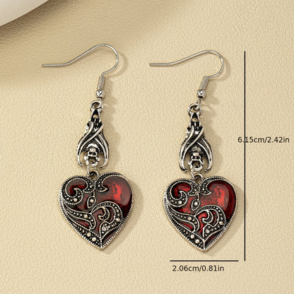 Bat Red Heart Design Pendant Earrings Vintage Gothic Zinc Alloy Jewelry Creative Women's Gifts Halloween Accessories