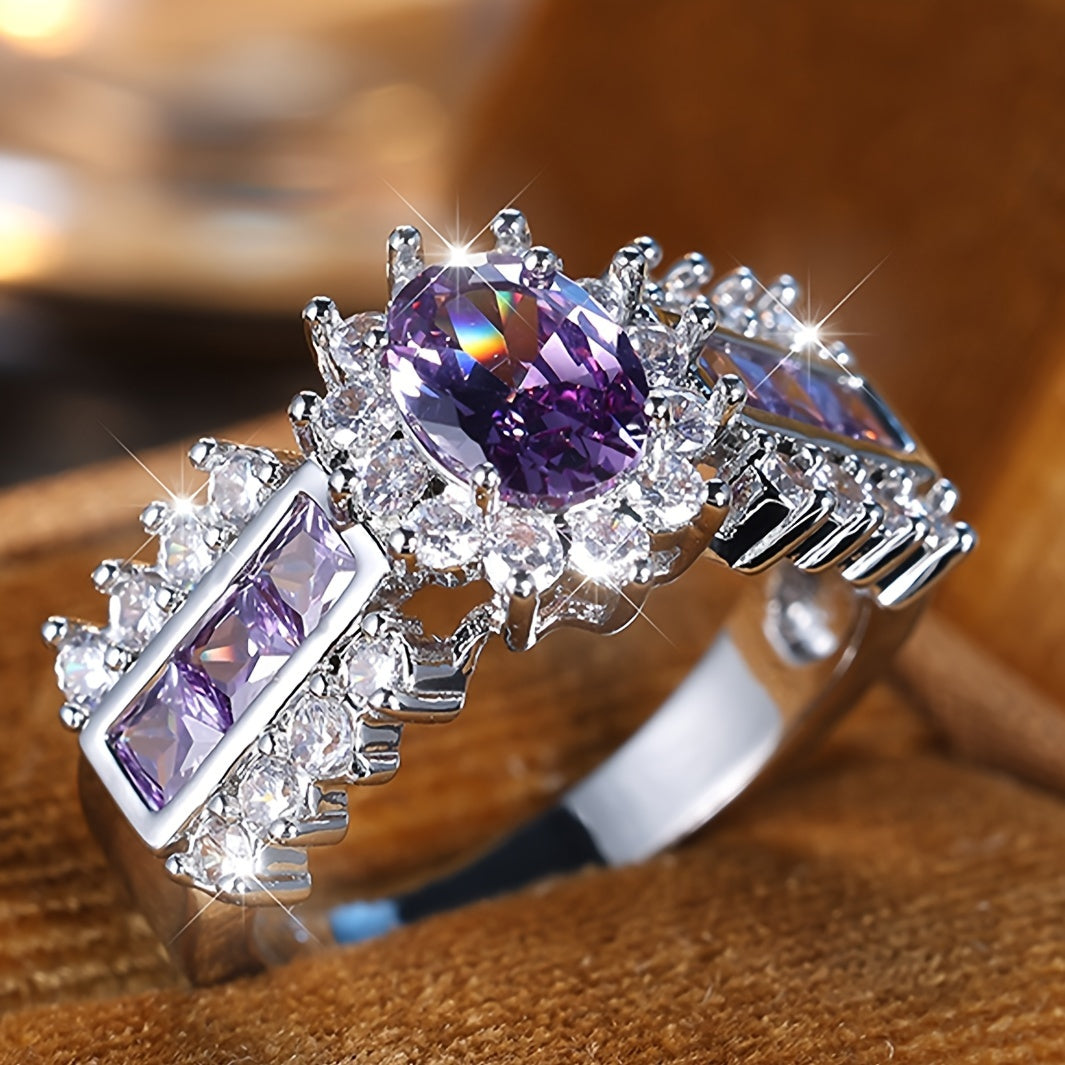 Elegant Bohemian Cocktail Ring with Oval Purple Zircon, Vintage Inspired Wedding Ring, Ladies Ring, Mother Ring, Jewelry Gift